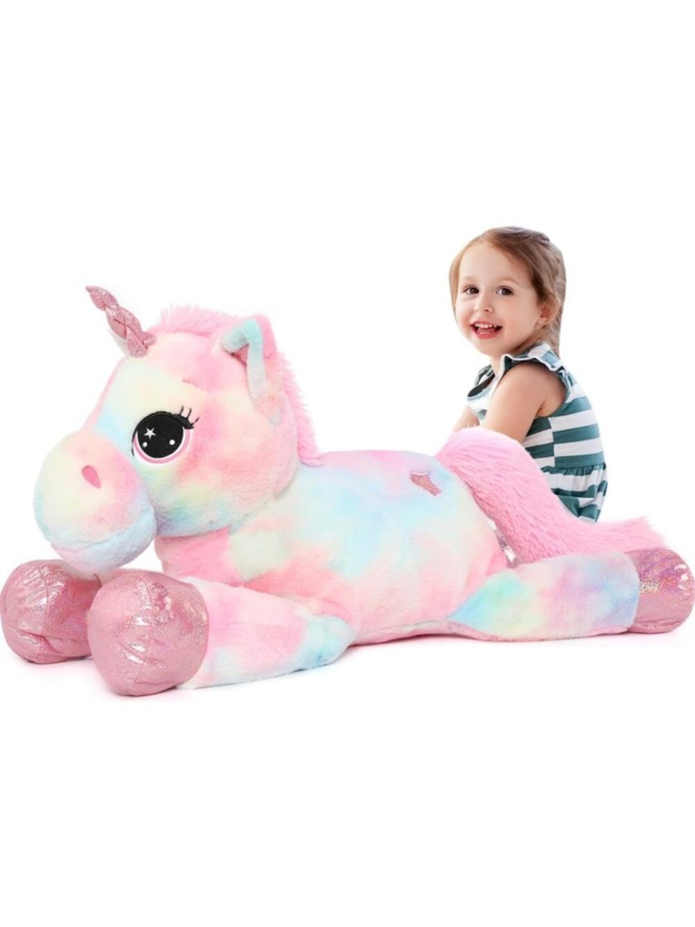 Giant 43" Rainbow Pink Unicorn Stuffed Animal Plush Toy - Cute & Soft Gift